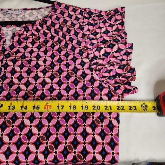 SO Goods For Life Pink and Black Flutter Sleeve Blouse Size XL Cottage Core - Picture 4 of 8
